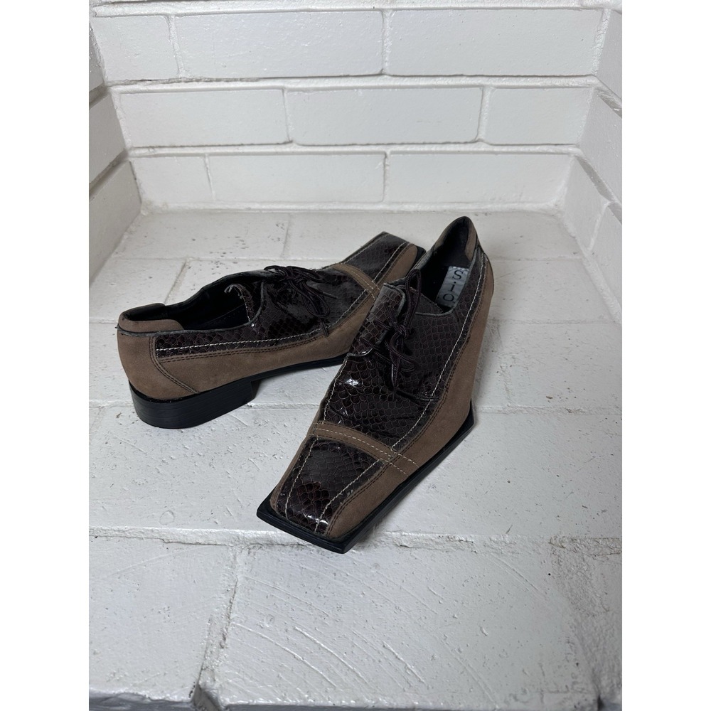 SIO Brown Two Tone Reptile Print Shoes Square Toe Oxford Size 10 P6096BRW